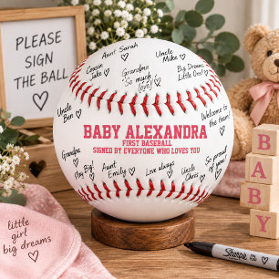 Pink Girls Baby Shower Autographs First  Baseball