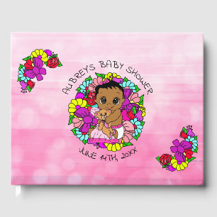 Pink Girl's Baby Shower Ethnic Baby Floral Guest Book