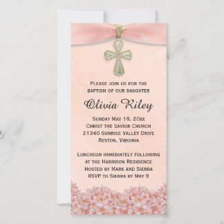 Pink Girls Baptism Christening Invitation