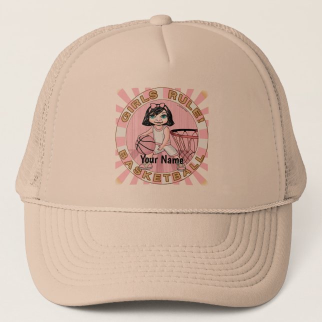 Pink Girls Basketball  Trucker Hat (Front)