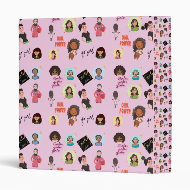 Pink Girl's Binder-Ethnic Girl Power Personalized Binder (Back/Spine)