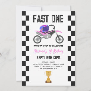 Pink Girls Dirt Bike 1st Birthday Party Invitation