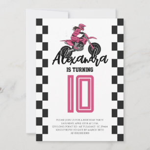 Pink Girls Dirt Bike Motocross Birthday Party Invitation