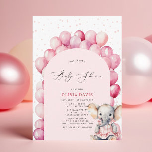 Pink Girl's Elephant & Balloon Baby Shower Invitation