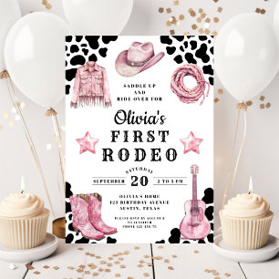 Pink Girl's First Rodeo 1st Birthday Invitation