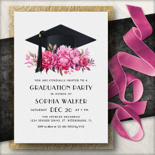 Pink Girls Floral Graduation Party Invitation