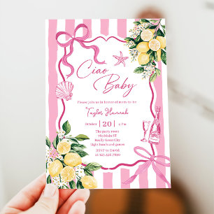 Pink Girls Lemon Ciao Baby Italian Baby Shower Invitation