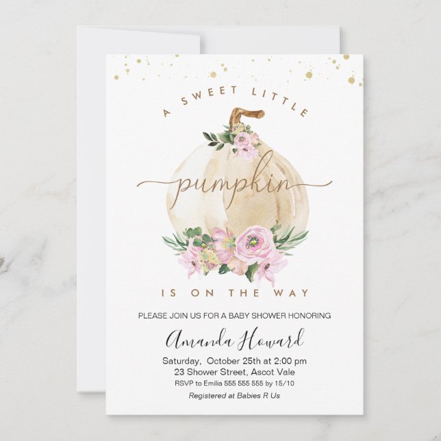 Pink Girls Little Pumpkin Floral Baby Shower Invitation (Front)
