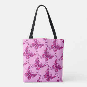 Pink girls name Butterfly pattern personalized bag