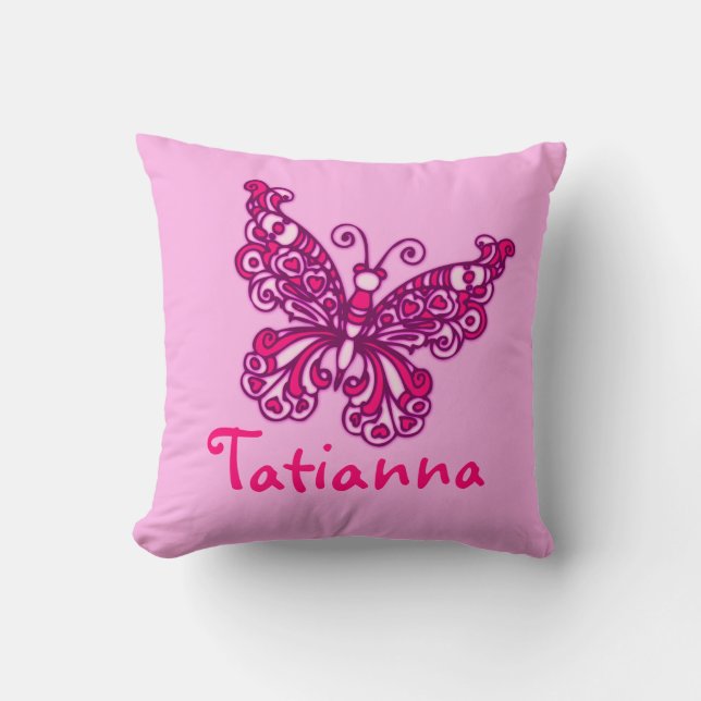 Pink girls named 8 letter butterfly cushion pillow (Front)