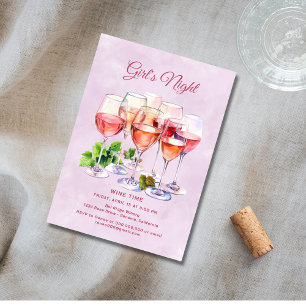 Pink Girls Night Wine Invitation