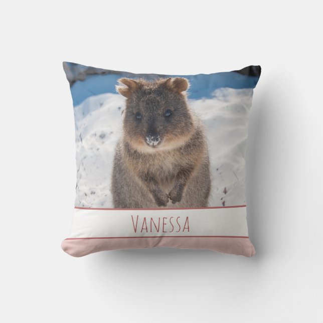 Pink Girls Personalized Quokka Cushion (Front)