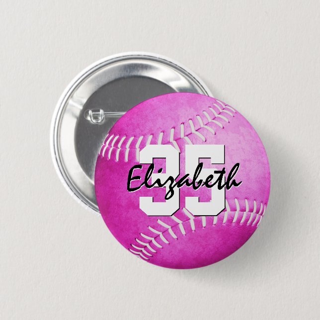 pink girls softball personalized 2 inch round button (Front & Back)
