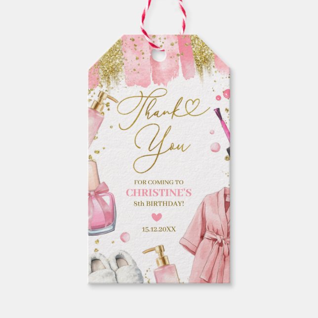 Pink Girl's Spa Party Thank you Tag (Front)
