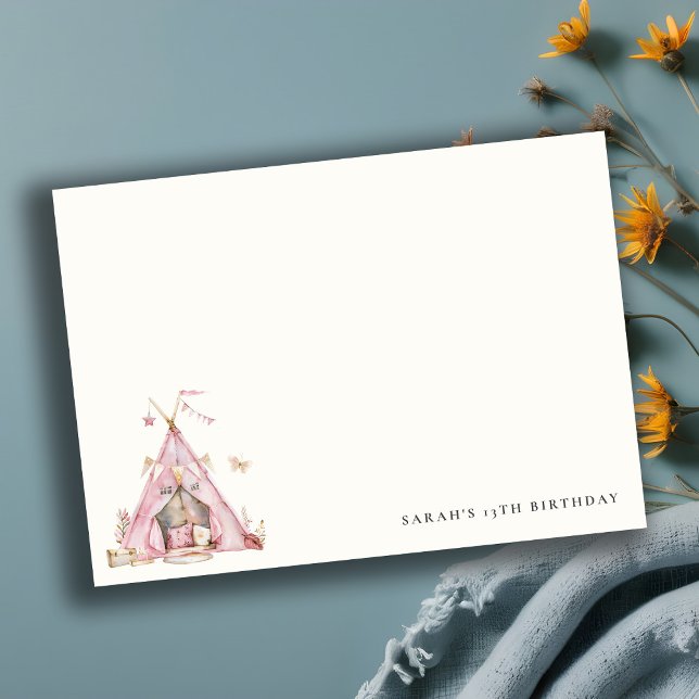 Pink Girls Tent Sleepover Slumber Birthday Party Card (Creator Uploaded)
