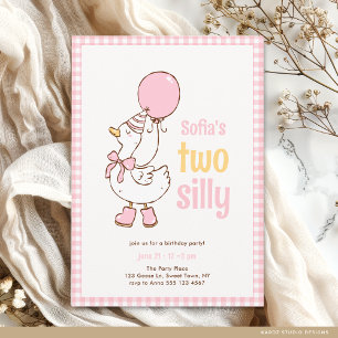 Pink  Girls Two Silly Goose 2nd Birthday Invitation