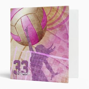 Pink Girls Volleyball name jersey number Binder
