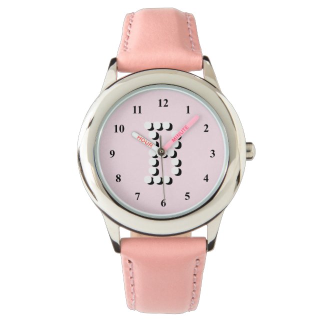 Pink girls watch | personalized letter B monogram (Front)