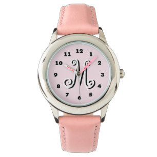 Pink girls watch   personalized letter monogram