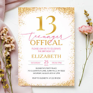 Pink Girly 13th Birthday Invitation