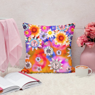 Pink Girly Artsy Floral Collage Artwork Decorative Throw Pillow