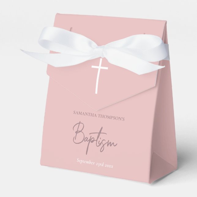 Pink Girly Baby Girl Calligraphy Baptism  Favor Box (Front Side)