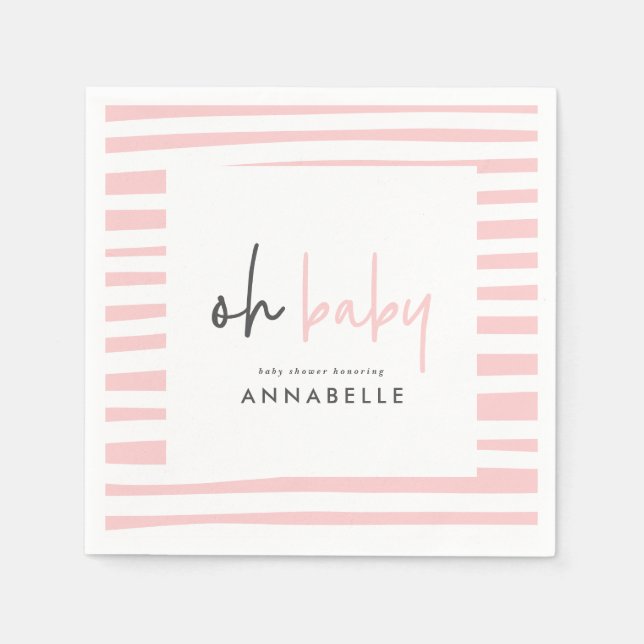 pink girly baby shower typography modern party napkin (Front)