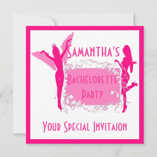 Pink girly bachelorette party invitation (Front)