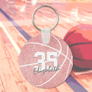 pink girly basketball keychain w jersey number