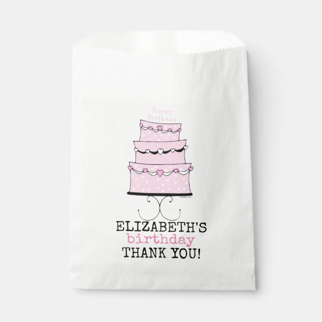 Pink Girly Birthday Cake Thank You Guest Favour Bag (Front)