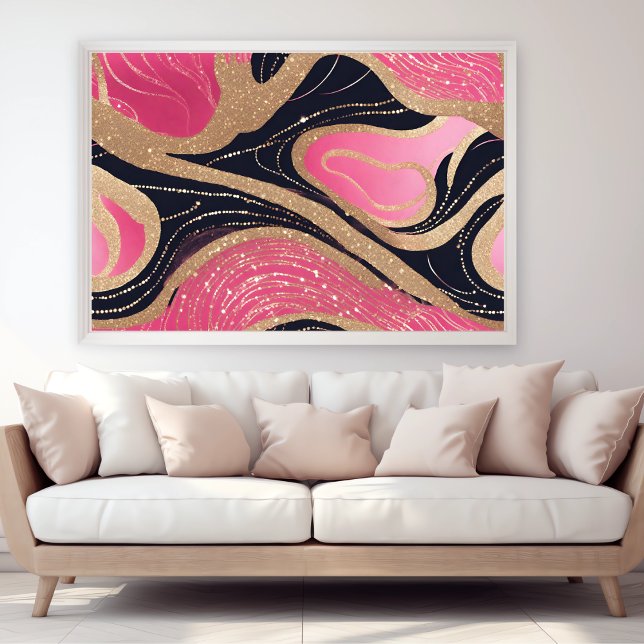 Pink Girly Black Gold Glitter Modern Art Poster (Pink Girly Black Gold Glitter Modern Art Poster)