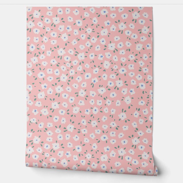 Pink Girly Bohemian Ditsy Floral Wallpaper (Unrolling)