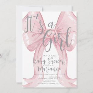 Pink Girly Bow Baby Shower    Invitation