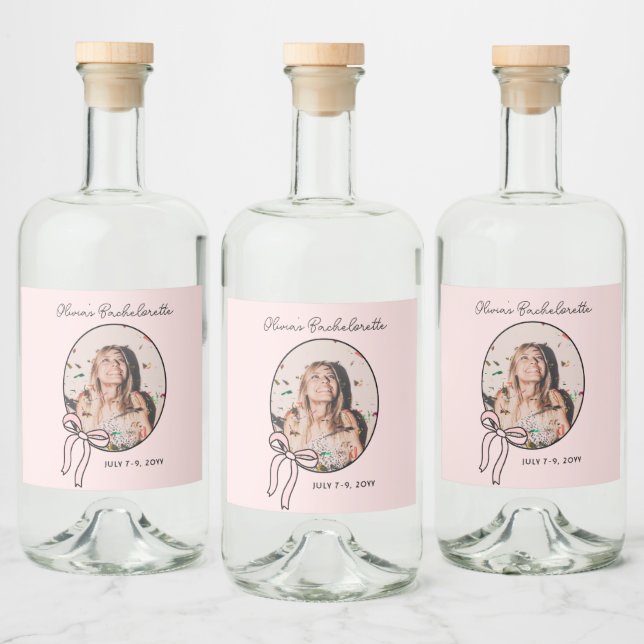Pink Girly Bows & Babes Bachelorette Custom Wine Liquor Bottle Label (Bottles)