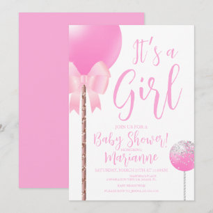 Pink Girly Cake Pop Bow Baby Shower    Invitation