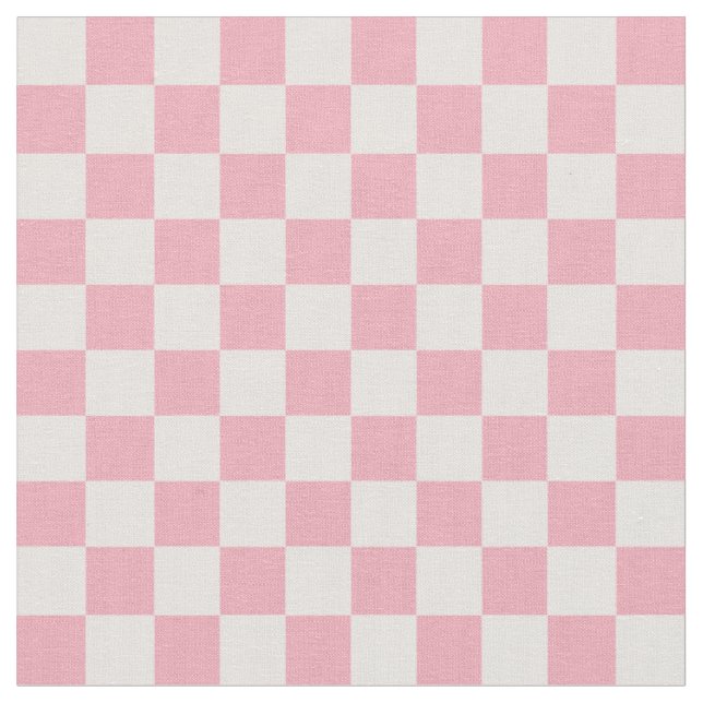 Pink Girly Checker Checkerboard Checkered Retro Fabric (Close Up)