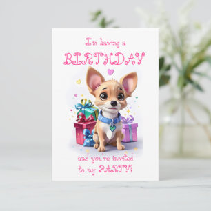 Pink Girly Chihuahua Birthday Party Invitation