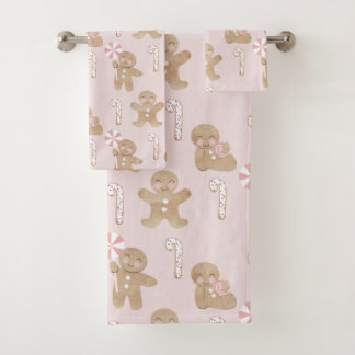 PINK! Girly Christmas GIngerbread pattern Towell Bath Towel Set