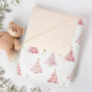 Pink Girly Christmas Tree Sherpa Blanket