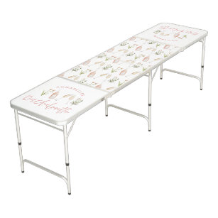 Pink girly cocktail floral watercolor bachelorette beer pong table