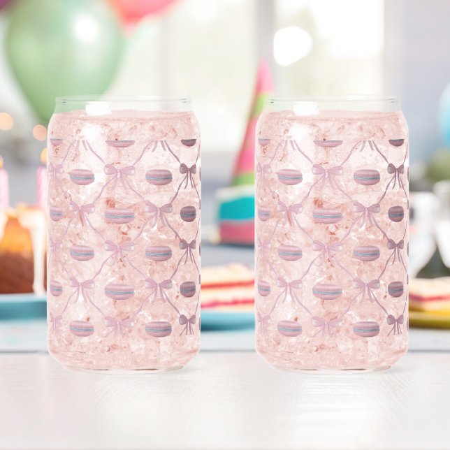 Pink Girly Coquette Bow & Macarons Can Glass (Insitu (Birthday))