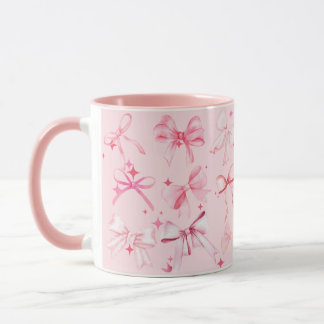 Pink Girly Coquette Bow Print Mug Kawaii