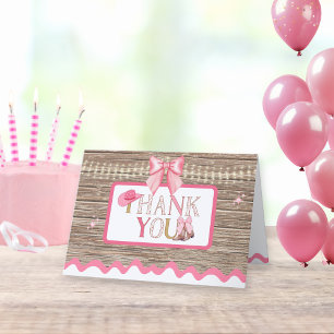 Pink Girly Coquette Cowgirl Boots Bow Thank You Card