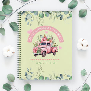 Pink Girly Coquette Floral Truck Cheers to Mom Notebook