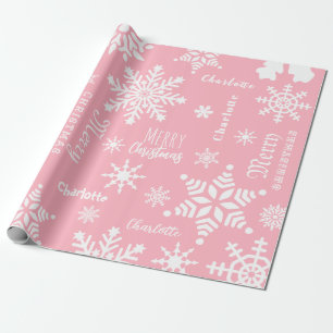 Pink Girly Custom Name Christmas Holiday Snow Wrapping Paper
