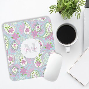 Pink Girly Cute Chic Preppy Paisley Monogram Clip Mouse Pad