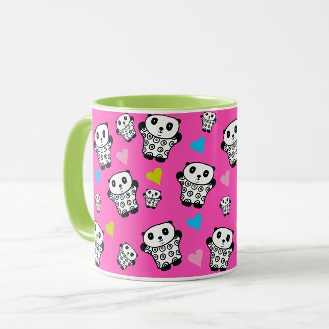 Pink Girly Cute Kawaii Panda Bear Love Hearts Mug (Front Left)