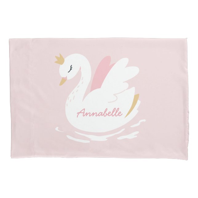 Pink girly cute swan floral elegant beautiful pill pillowcase (Front)