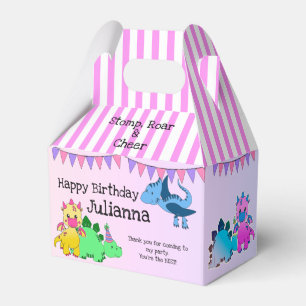 Pink Girly Dinosaur Kids Party Favor Box