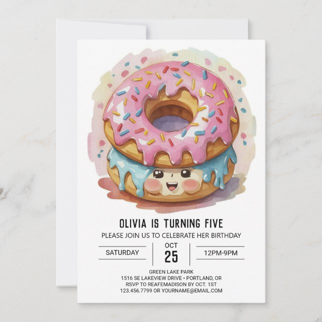Pink Girly Doughnuts Birthday Invitation (Front)